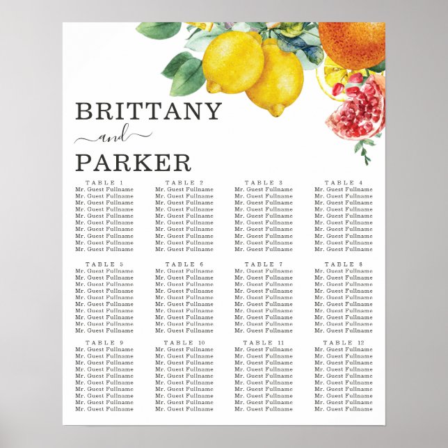 Citrus Personalisierte Hochzeitstischposter Poster (Vorne)