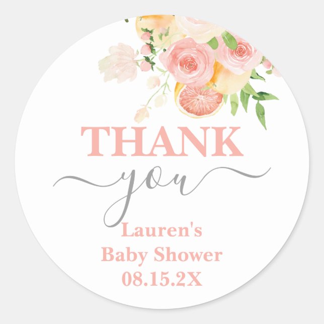 Citrus pink Baby Shower Classic Round Sticker (Vorderseite)