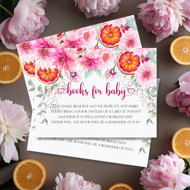 Citrus & Pink Blume Kinderduschbücher für Baby Begleitkarte (Citrus & Pink Watercolor flowers baby shower books for baby enclosure cards)