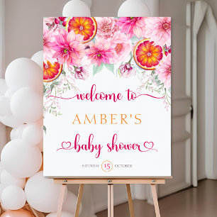 Citrus & Pink Blume Kinderdusche Begrüßungszeichen Poster