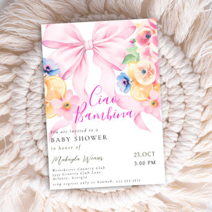 Citrus Pink Bow Coquette Lemon Babydusche Einladung
