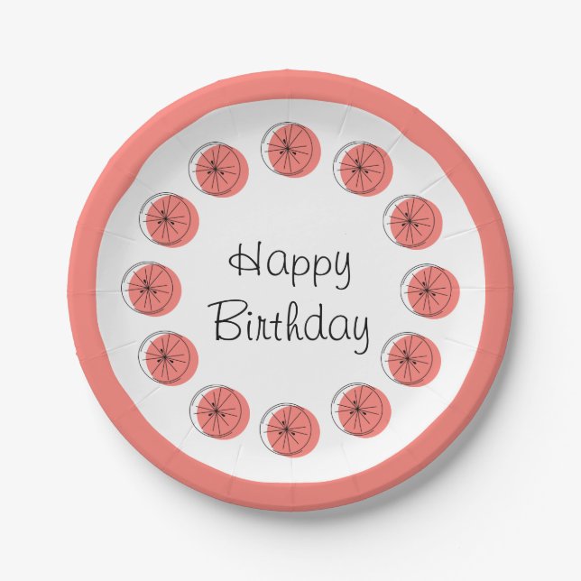 Citrus Pink Circle Happy Birthday Pappteller (Vorderseite)