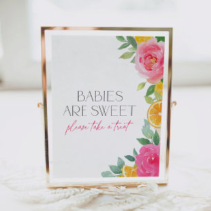 Citrus Pink Floral Baby Dusche Dessert Tafelschild Poster