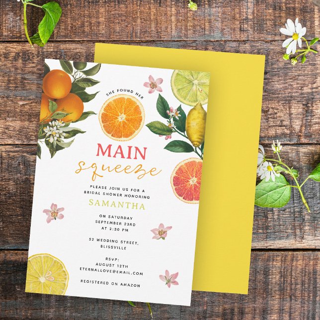 Citrus Pink Main Squeeze Brautparty Brunch Einladung (Citrus Pink Main Squeeze Bridal Shower Brunch Invitation)