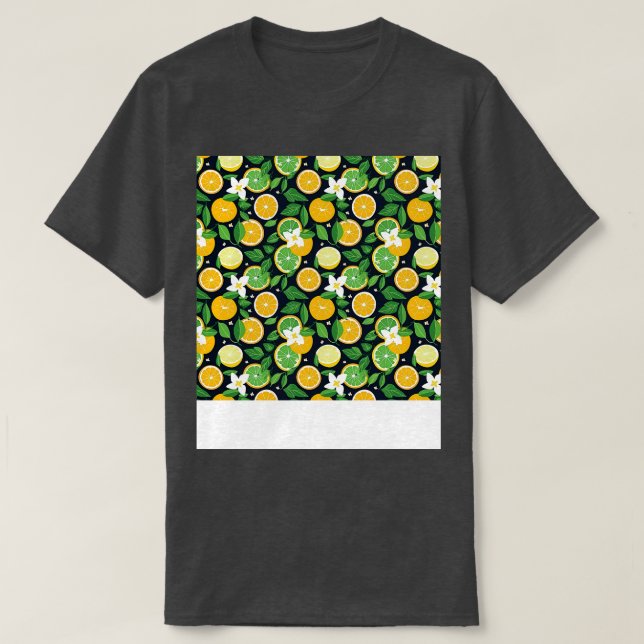 Citrus Seamless Pattern Lemon Limon Orange Mandari T-Shirt (Design vorne)