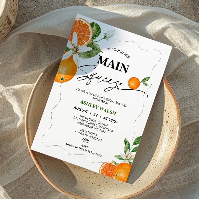 Citrus She fand ihr wichtigstes Squeeze-Brautparty Einladung (Citrus She Found Her Main Squeeze Bridal Shower Invitation, Orange Bridal Shower Invitation, Citrus )