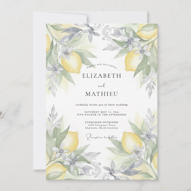 Citrus Silberblatt Hochzeit Einladung (Vorderseite)