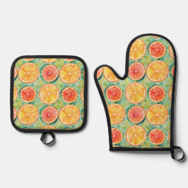Citrus Slice Tile - Orange, Limon & Grapefruit Ofenhandschuh & Topflappen-Set