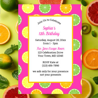 Citrus Slices Jeder Anlass Rosa Party Einladung