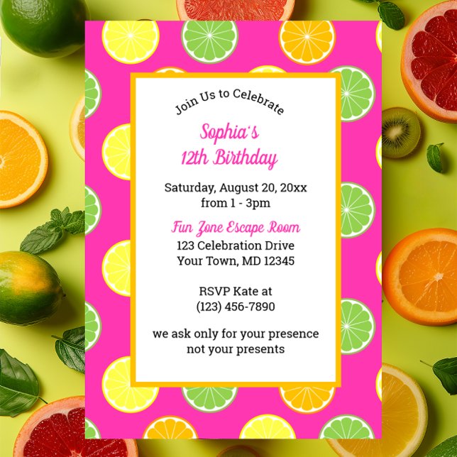 Citrus Slices Jeder Anlass Rosa Party Einladung (Von Creator hochgeladen)