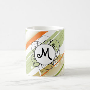Citrus Splash Moderne Retro Streifen mit Monogramm Tasse