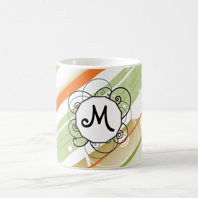 Citrus Splash Moderne Retro Streifen mit Monogramm Tasse (Mittel)
