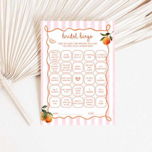Citrus Spritz Pink Stripes Bridal Bingo Card Einladung (Von Creator hochgeladen)