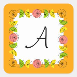 Citrus Square Orange Monogram Aufkleber Quadrat