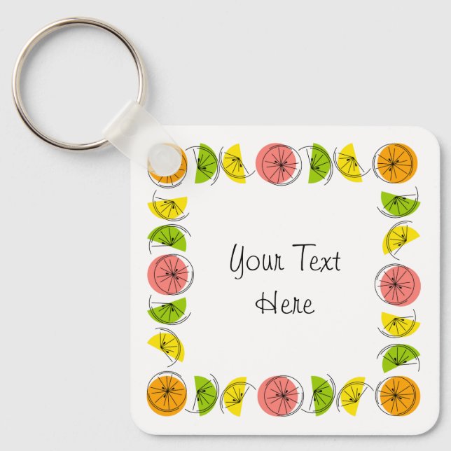 Citrus Square Text aus Aluminium zweiseitig Schlüsselanhänger (Vorderseite)