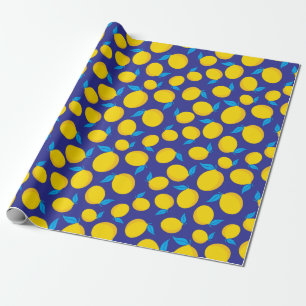 Citrus Summer Lemons Dark Blue Nahtlos Geburtstag Geschenkpapier