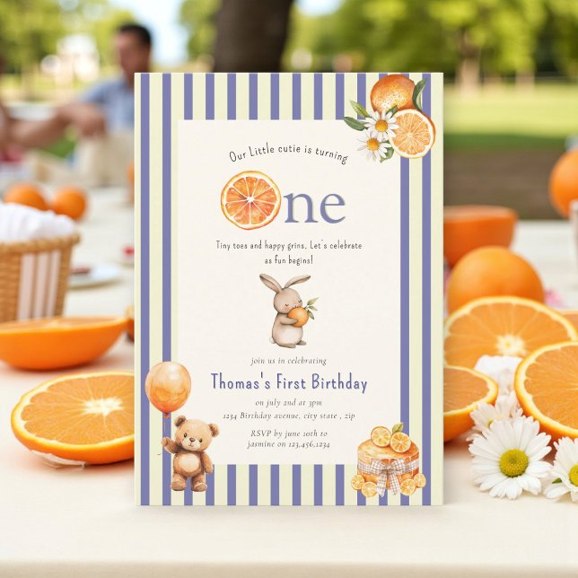 Citrus Sweet Bunny Boy First Birthday Einladung (Von Creator hochgeladen)
