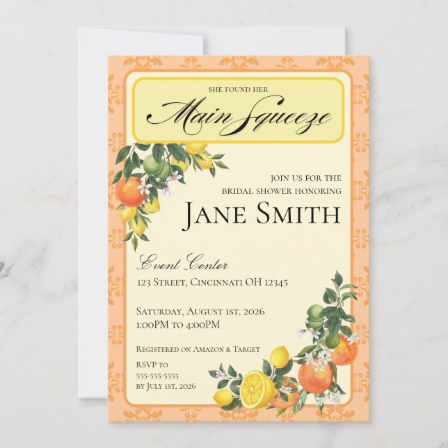 Citrus Themed Bridal Shower Invitation Einladung (Vorderseite)