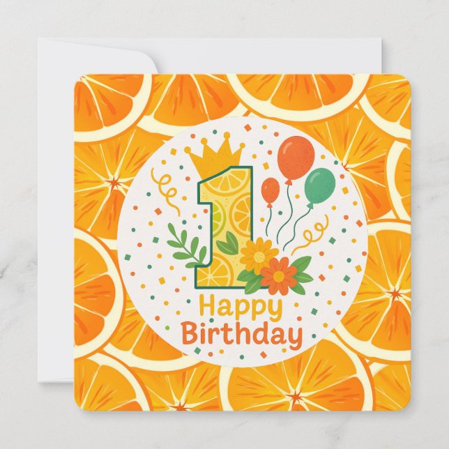 Citrus-Themed First Birthday Number "1" Dankeskarte (Vorderseite)
