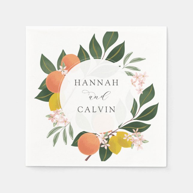 Citrus und Greenery Wedding Napkin Serviette (Vorderseite)