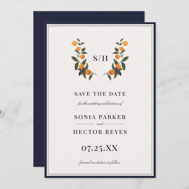 Citrus Wappen Monogram Save The Date (Vorne/Hinten)
