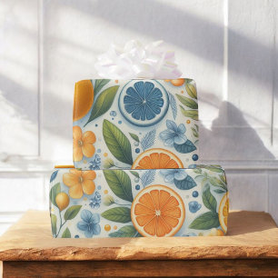 Citrus Watercolor Orange Frucht Botanischer Sommer Geschenkpapier