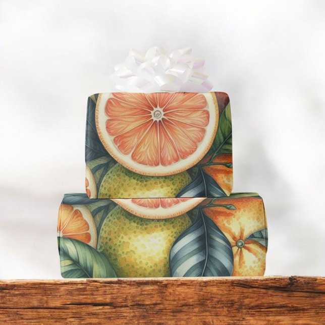 Citrus Watercolor Orange Frucht Botanischer Sommer Geschenkpapier (Von Creator hochgeladen)