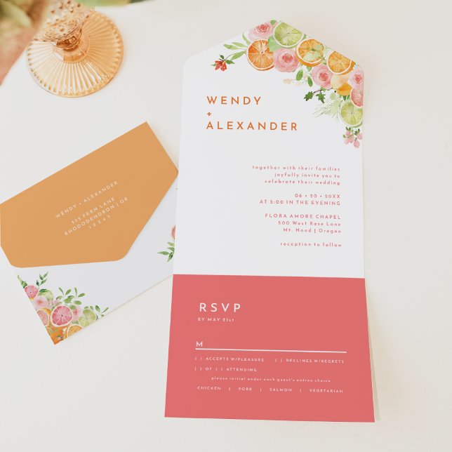 Citrus Watercolor Wedding All In One Einladung (Von Creator hochgeladen)