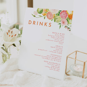 Citrus Watercolor Wedding Drinks Menü Sockelschild