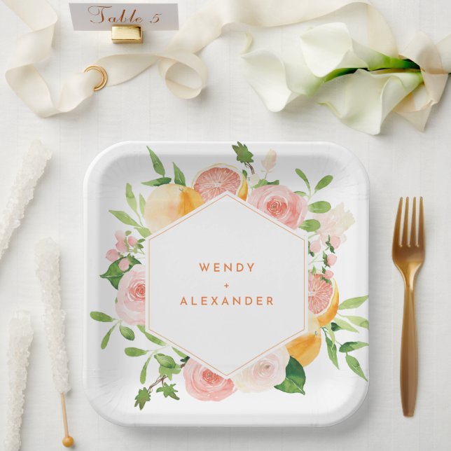 Citrus Watercolor Wedding Pappteller (Hochzeit)