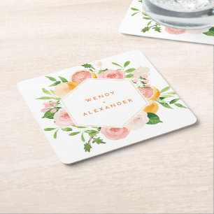 Citrus Watercolor Wedding Rechteckiger Pappuntersetzer