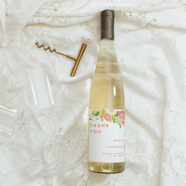 Citrus Watercolor Wedding Vielen Dank Weinetikett (Von Creator hochgeladen)