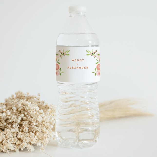 Citrus Watercolor Wedding Wasserflaschenetikett (Von Creator hochgeladen)