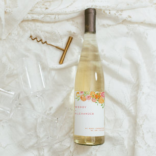 Citrus Watercolor Wedding Weinetikett