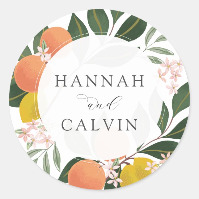 Citrus Wedding Classic Round Sticker (Vorderseite)