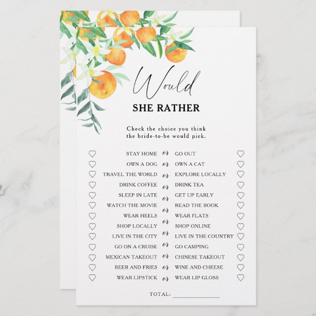 Citrus - Würde sie lieber Brautparty spielen (Vorne/Hinten)