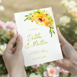 Citrus Yellow and Green Watercolor Floral Wedding Save The Date