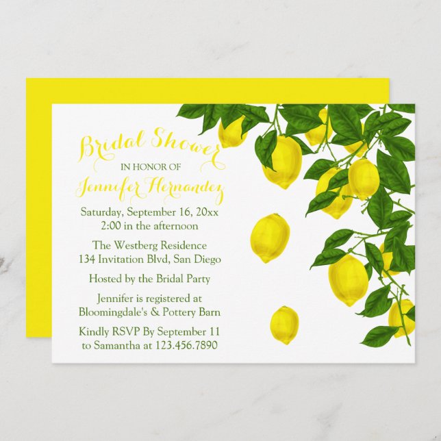 Citrus Yellow Brautparty Lemon & Green Wedding Einladung (Vorne/Hinten)