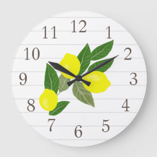 Citrus Yellow Lemon Stripes Wall Clock Große Wanduhr