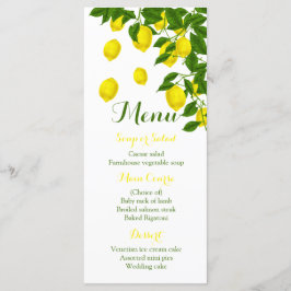 Citrus Yellow Menu Lemon & Green Wedding Party Menükarte