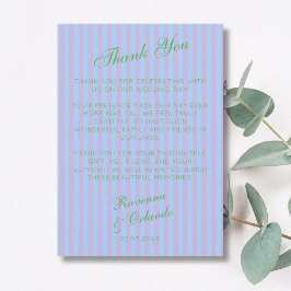 Citrusgrüne Retro Blau Rosa Streifen Dankeskarte Ankündigung