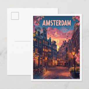 City Amsterdam Niederlande Vintage Travel Postkarte