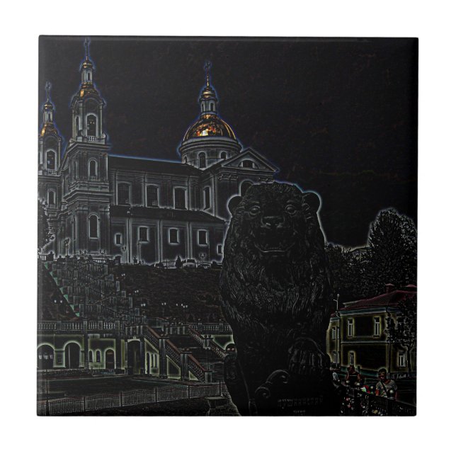 City Architecture Church Lion Sketch Fliese (Vorderseite)
