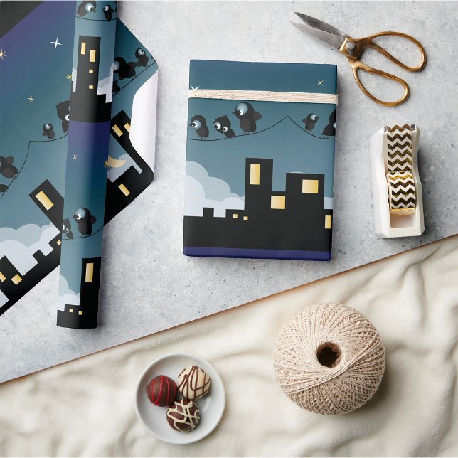 City Birds on a Wire Starry Sky Geschenkpapier (Von Creator hochgeladen)