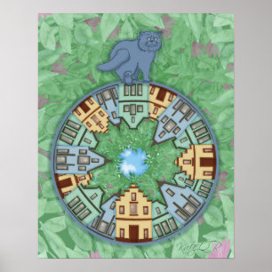 City Cat. Frühling. Mandala Poster