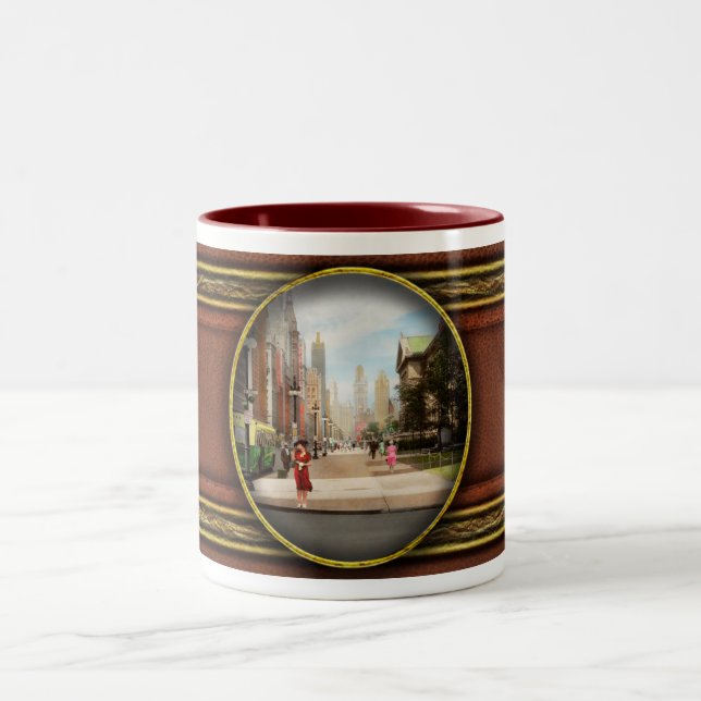 City - Chicago IL - The Magnificent Mile 1940 Zweifarbige Tasse (Mittel)