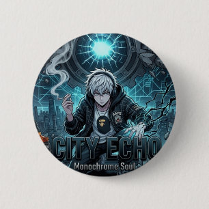 City Echo Monochrome Seele Cyberpunk Anime Junge P Button