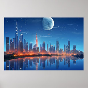 City Futuristic Moderne Landschaft Poster