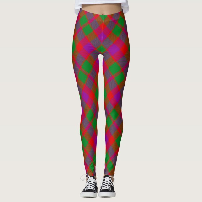 City Glasgow Tartain Kariert Green Red Lila Leggings (Vorderseite)