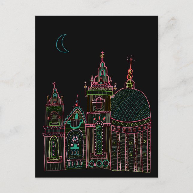 City Glow Bright Neon Black Postkarte (Vorderseite)